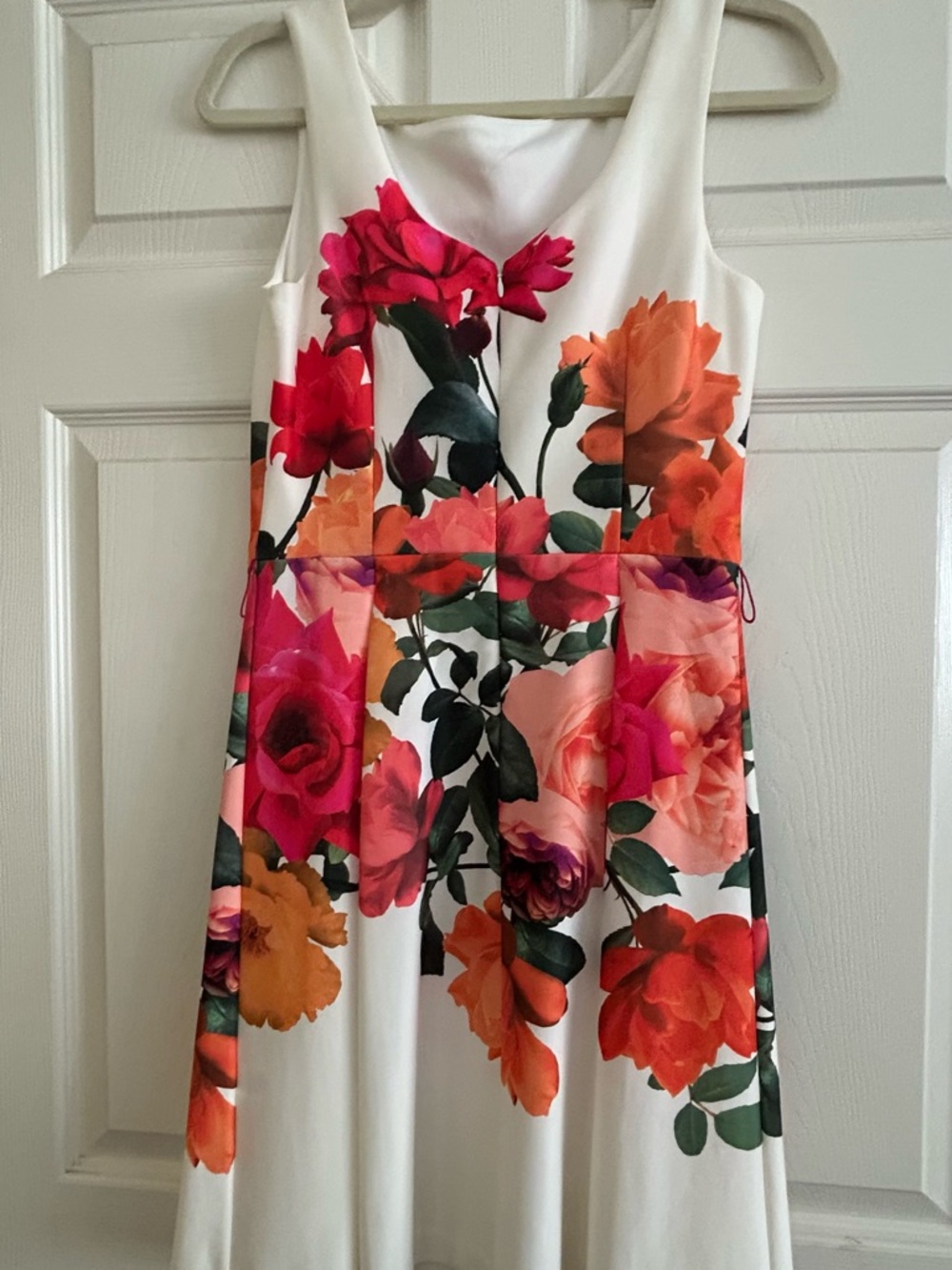 Dress Barn White Midi Dress with Pink and Orange Floral Print